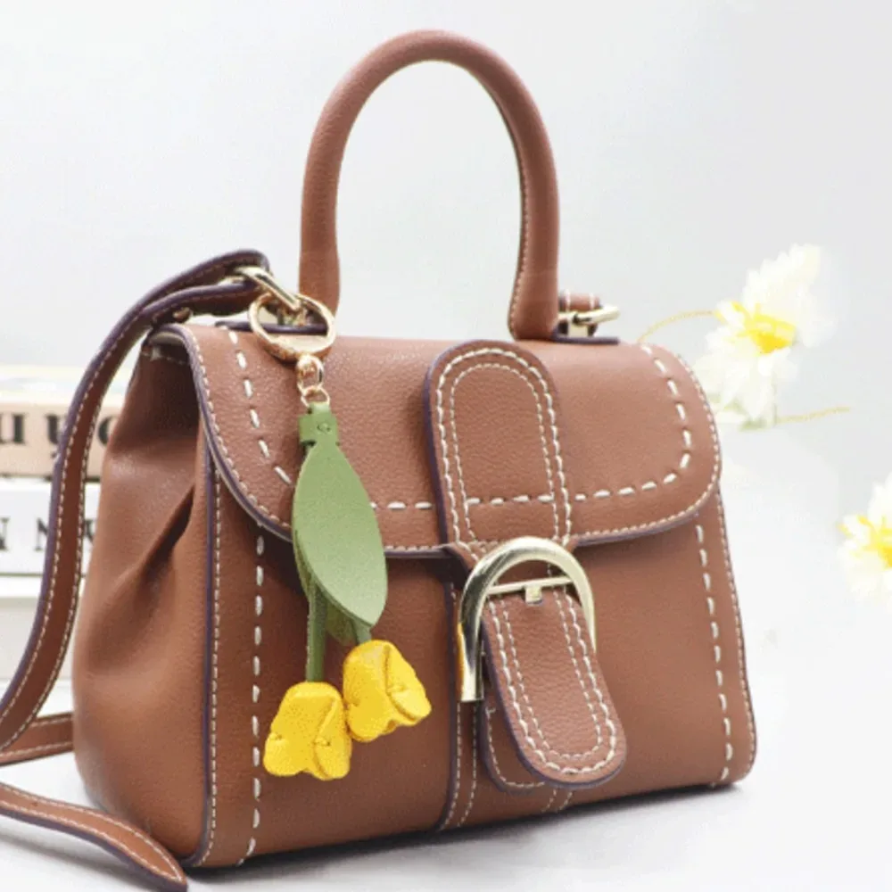Pendentif de sac Sweet Tulip, en cuir PU Dopamine, accessoire de décoration pour sac à dos frais, accessoires assortis pour sac, lanière florale de style coréen pour fille