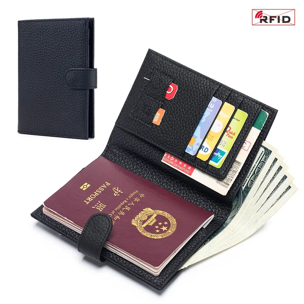 porte-passeport en cuir de vache véritable pour hommes et femmes, portefeuille de voyage avec poche zippée, porte-cartes, portefeuille à deux volets à blocage rfid