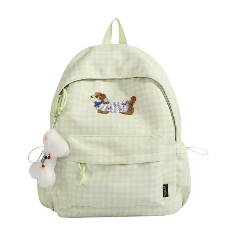 sac à dos grande capacité pour femme, style universitaire, motif chien saucisse de dessin animé coréen, sac à livres polyvalent à carreaux, loisirs et voyage