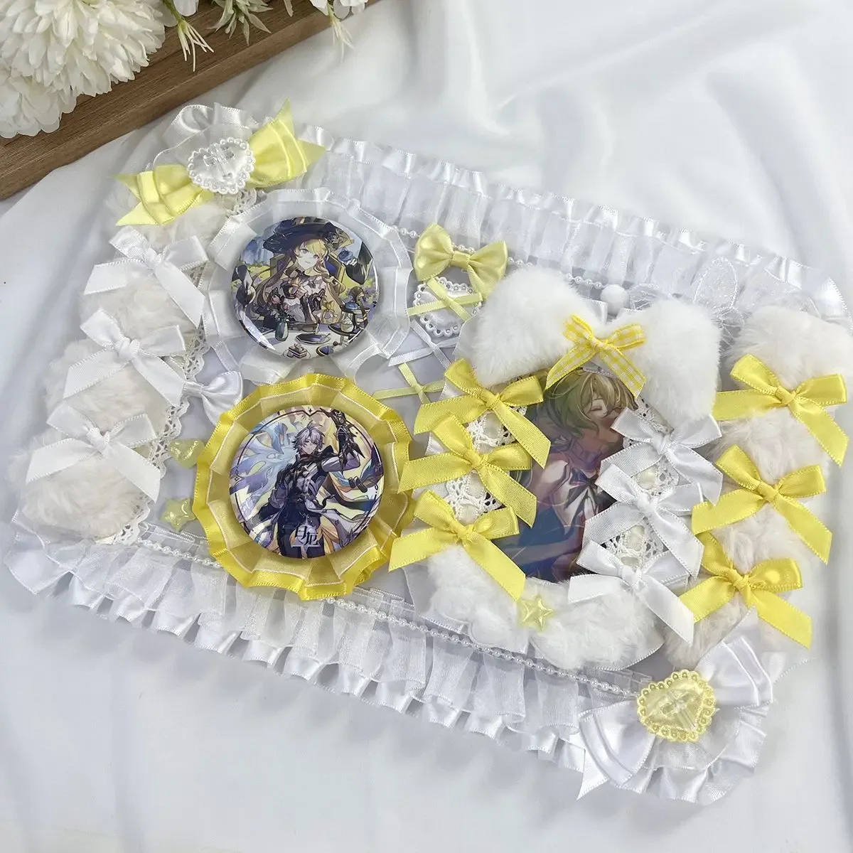 organisateur de badges pour sac ita en dentelle fait main, avec panneau de présentation, accessoire mignon avec nœud, pour collection gu mei et remplissage de rangement