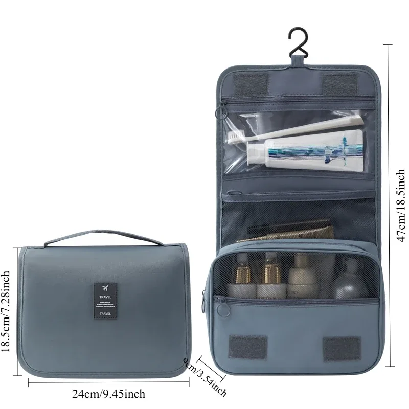 sac de toilette à crochet portable, multifonctionnel, voyage, étanche, résistant à l'usure, rangement multicouche, sac de maquillage de grande capacité