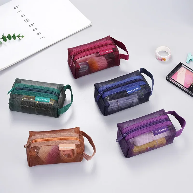 mini sacs à cosmétiques en maille de nylon transparent avec fermeture éclair, petits sacs de maquillage pour rouge à lèvres, pochette pour ligne de données, étui organisateur pour clé d'écouteurs