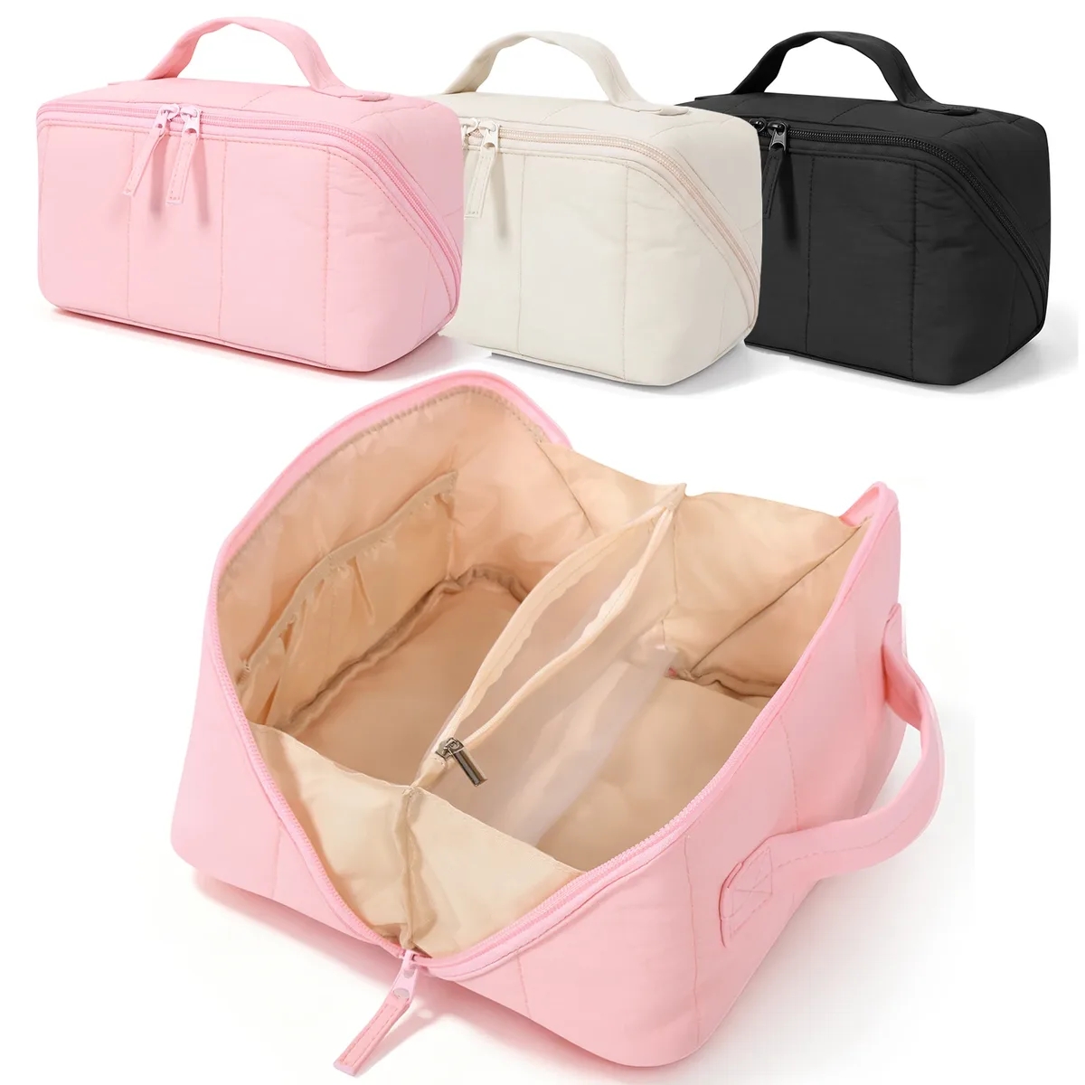 trousse de maquillage portable matelassée, sac de voyage pour femmes et hommes, trousse de toilette, organisateur cosmétique grande capacité, sac de rangement pour articles de toilette