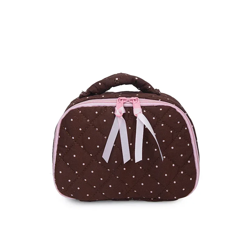 pochette de maquillage pour femme à pois, en coton matelassé, motif imprimé, sac de rangement pour maquillage, trousse de toilette de voyage