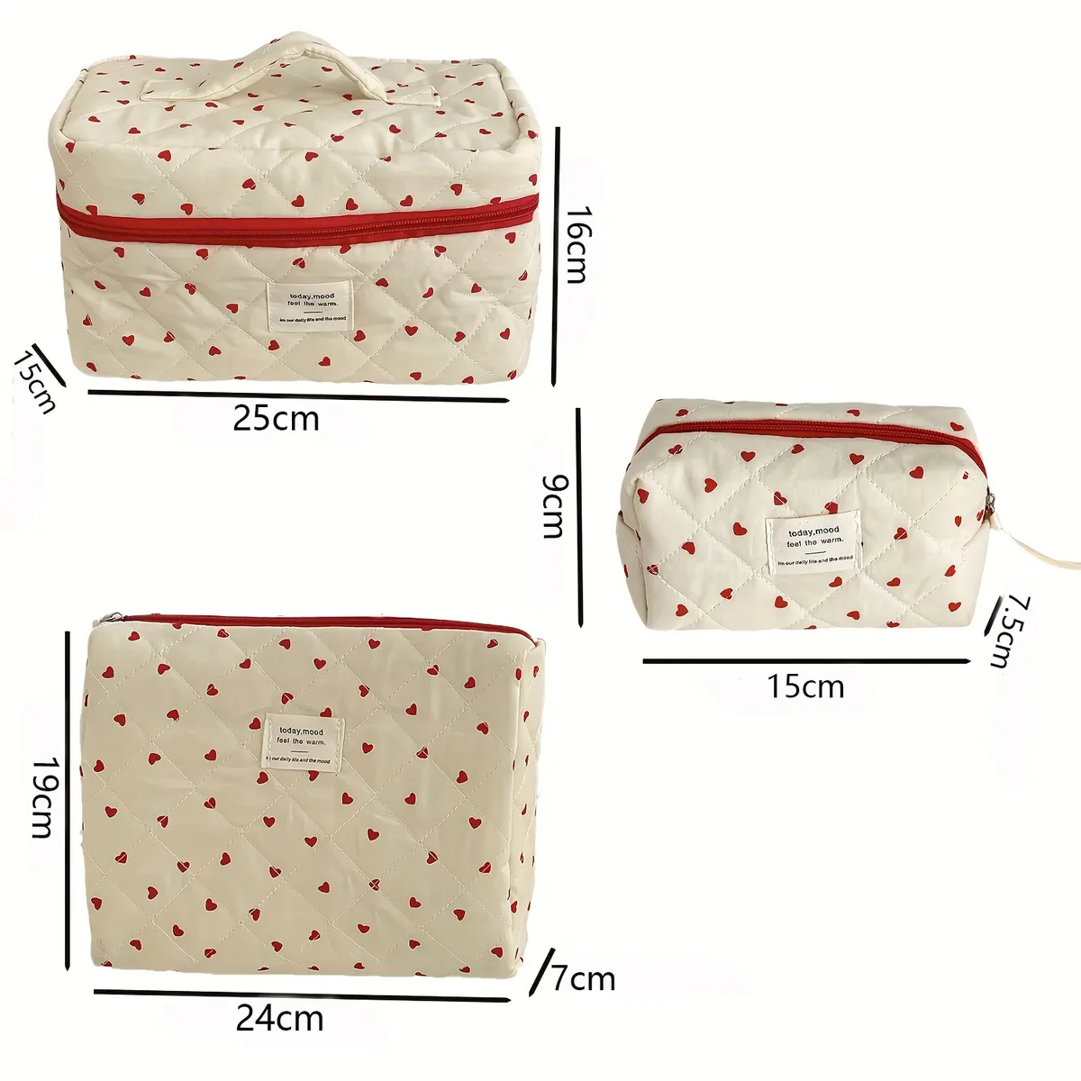 pochette de maquillage tendance en forme de cœur pour femmes, petite et grande, trousse de toilette, sac à cosmétiques, étui avec fermeture éclair