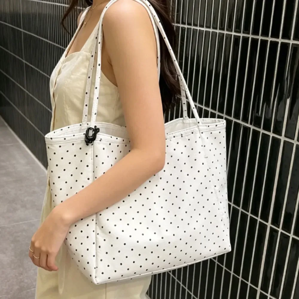 sac en toile à pois de grande capacité, nouveau sac fourre-tout coréen pour étudiantes, sac à bandoulière polyvalent pour les trajets quotidiens