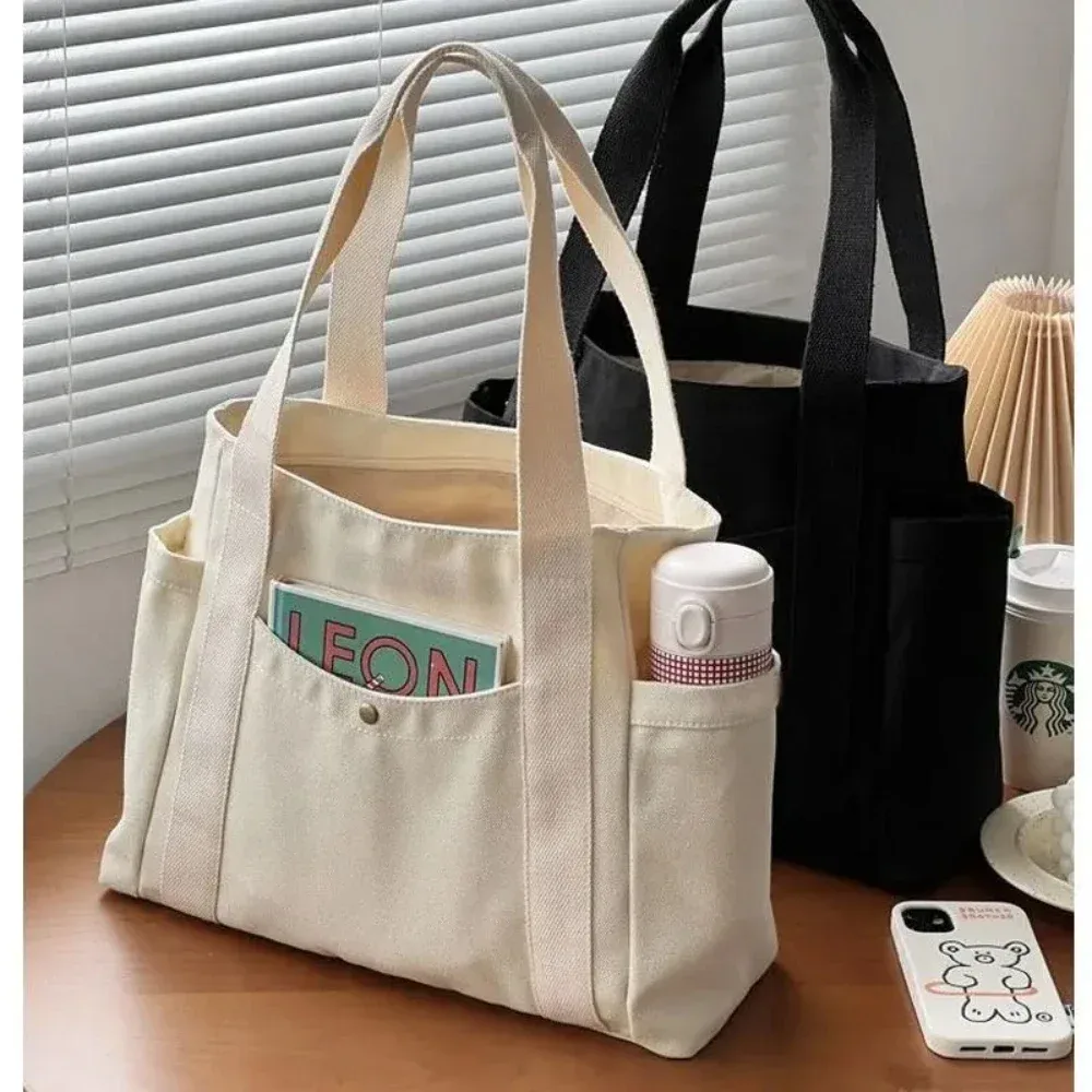 sacs fourre-tout en toile de grande capacité pour le travail, sac de transport, style collégial, tenue d'étudiant, sac à bandoulière pour livre, sac de shopping