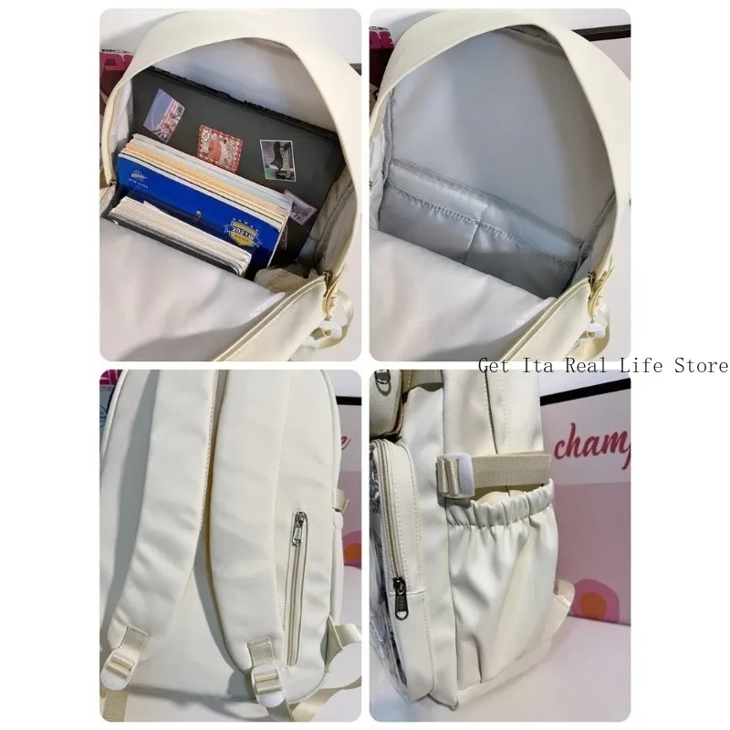 sac à dos ita rose italife big anime avec plaque d'insertion, grand sac itabag jaune kawaii pour femmes, double poche transparente pour affichage de pins h260
