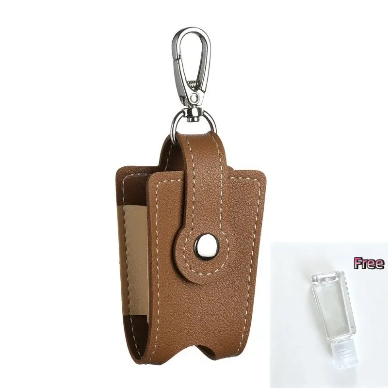 porte-désinfectant pour les mains en cuir pu avec porte-clés en métal, flacon vide rechargeable, s'adapte à la pochette, au sac à dos, aux clés