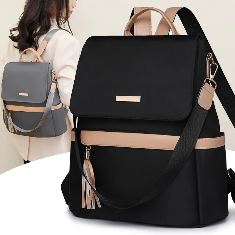 Sac Dos Polyester Beige Noir Gris Bandoulière Poignée Souple Fermeture Éclair Integree Usage Voyage Femenin Classique