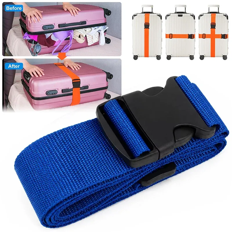 sangle de bagage réglable de 2 m, ceinture croisée pour voyage, sangle de valise en nylon avec boucle de verrouillage, accessoires pour sacs de camping.