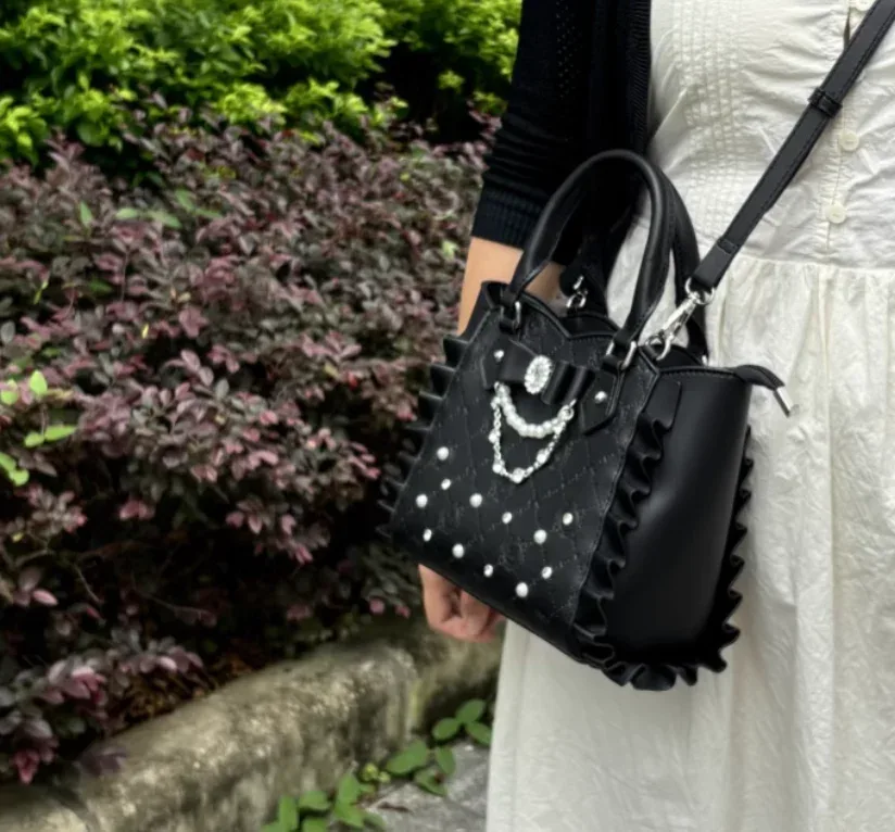 sac à main en strass et pierres précieuses de style japonais, fourre-tout lolita, nouveau sac à dos mignon pour femmes, sac à bandoulière avec nœud, 2 voies