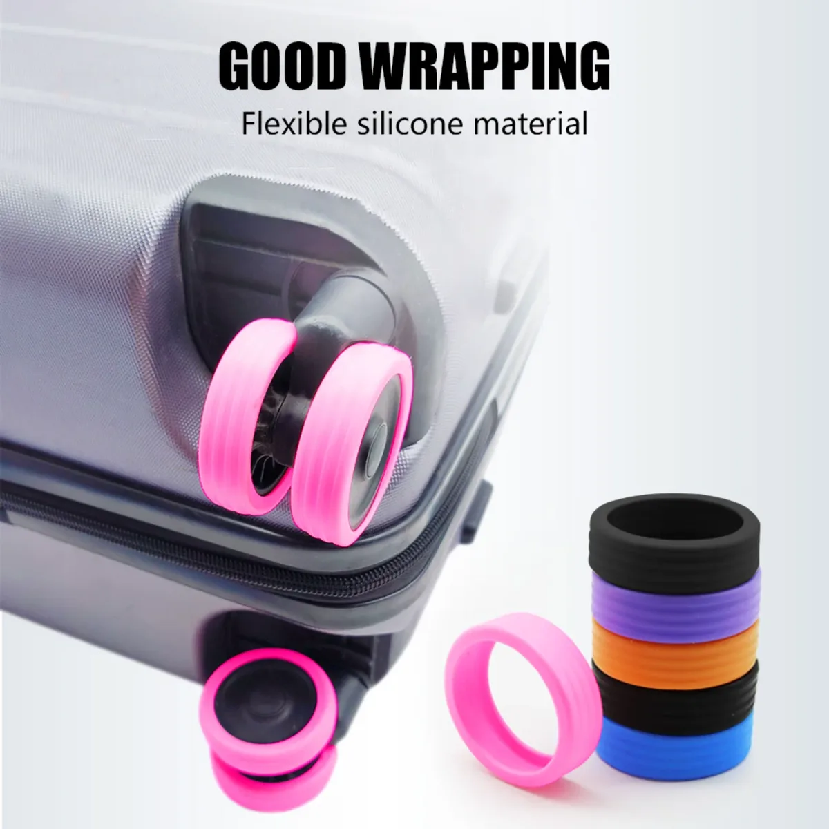 roues protection silicone couleur doré marron rose taille petite moyenne grande set pièces accessoire voyage