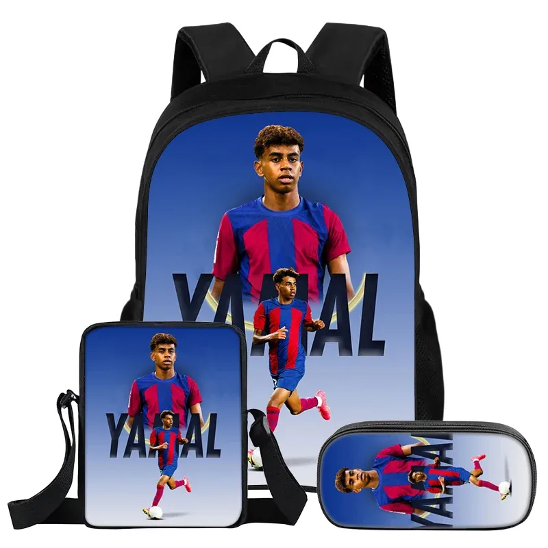 l-lamin yamal – ensemble de 3 pièces pour enfants, sac à dos d'école, sac à bandoulière, sacs à crayons, sac à livres, sac à dos de star de football, meilleur cadeau