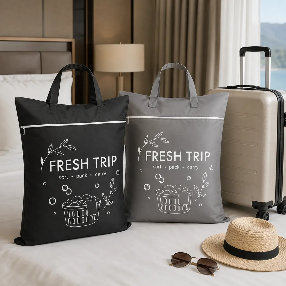 grand sac à linge de voyage avec poignée (ensemble de 3 pièces), sac de rangement pour vêtements secs et humides, adapté aux vêtements sales, maillots de bain, serviettes.