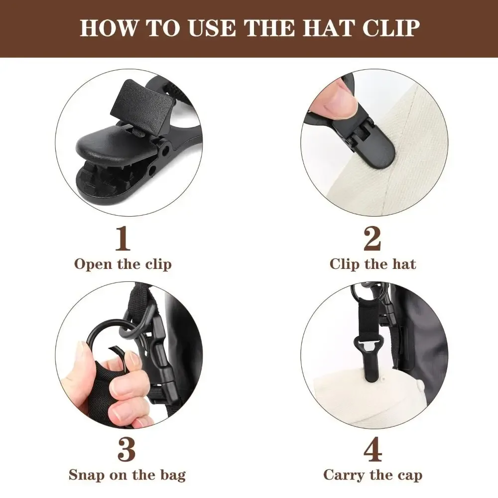 Clip Voyage Chapeau Nylon Noir Bande Élastique Boucle Métallique Support Mains Libres Anti Perte Sac Dos Main
