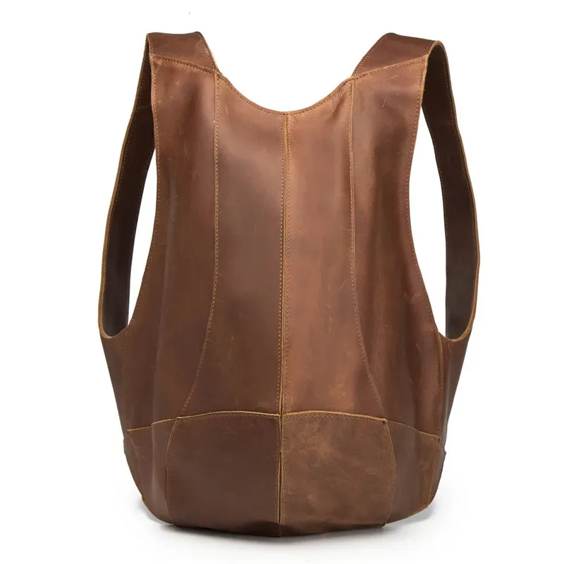 Sac à dos en cuir de vache Crazy Horse pour hommes, sac à dos rétro décontracté marron foncé, 2108
