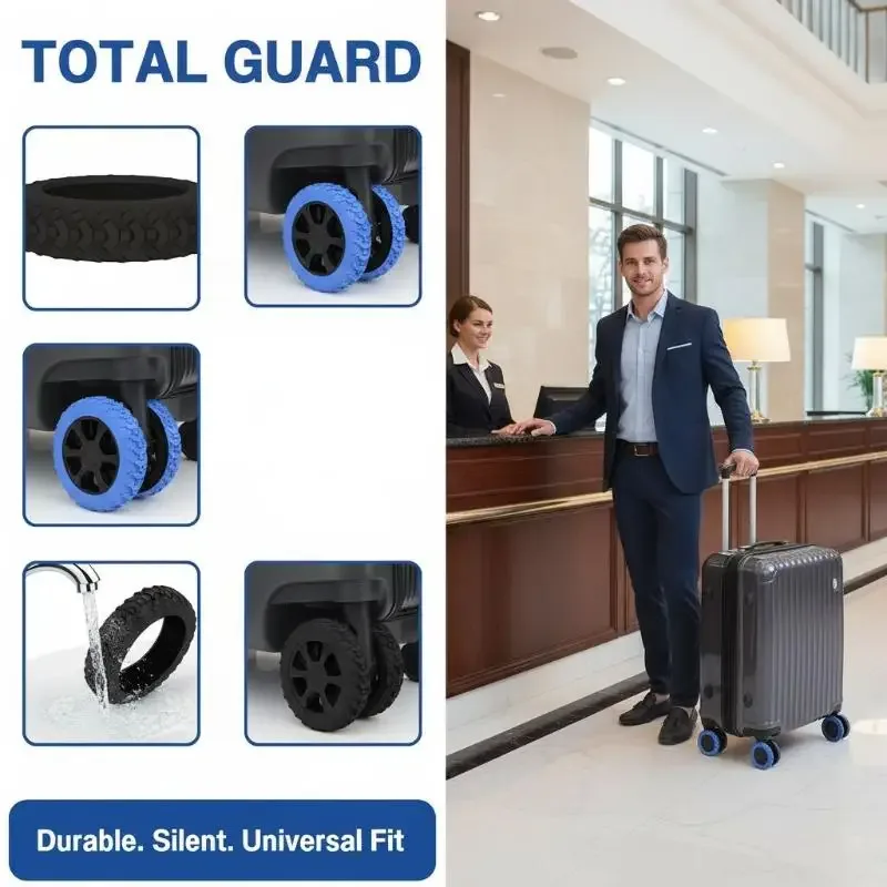 protecteur de roulettes de valise universel 5cm-7.5cm, 8 pièces, couvre-roues en silicone flexible, anti-usure, réduction du bruit, protection des roulettes de bagages