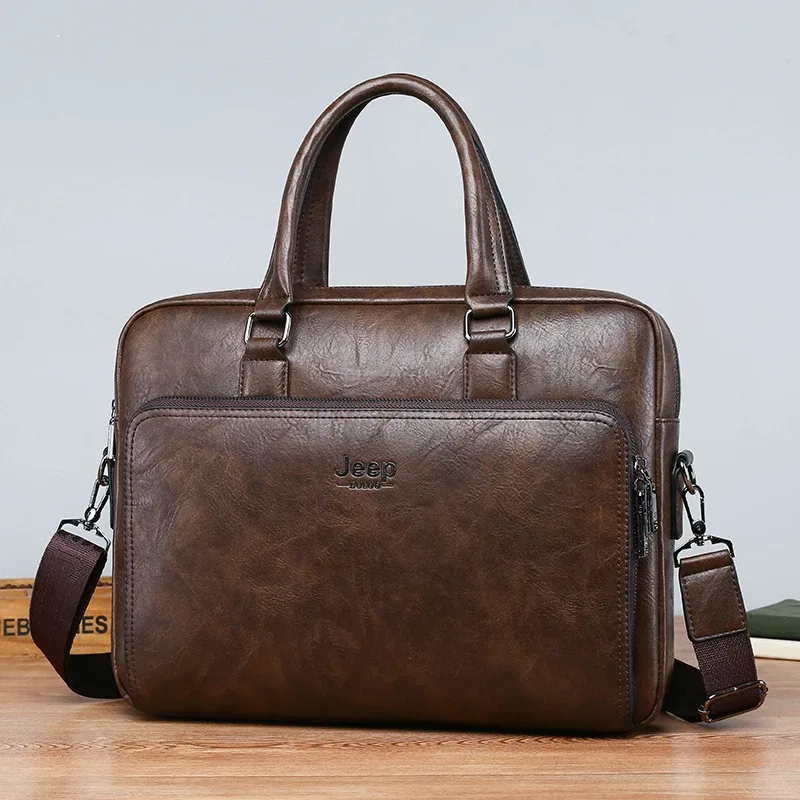 jeep buluo – sac à main en croûte de cuir pour hommes, sac d'affaires de grande capacité pour ordinateur portable 14 pouces, porte-documents de bonne qualité