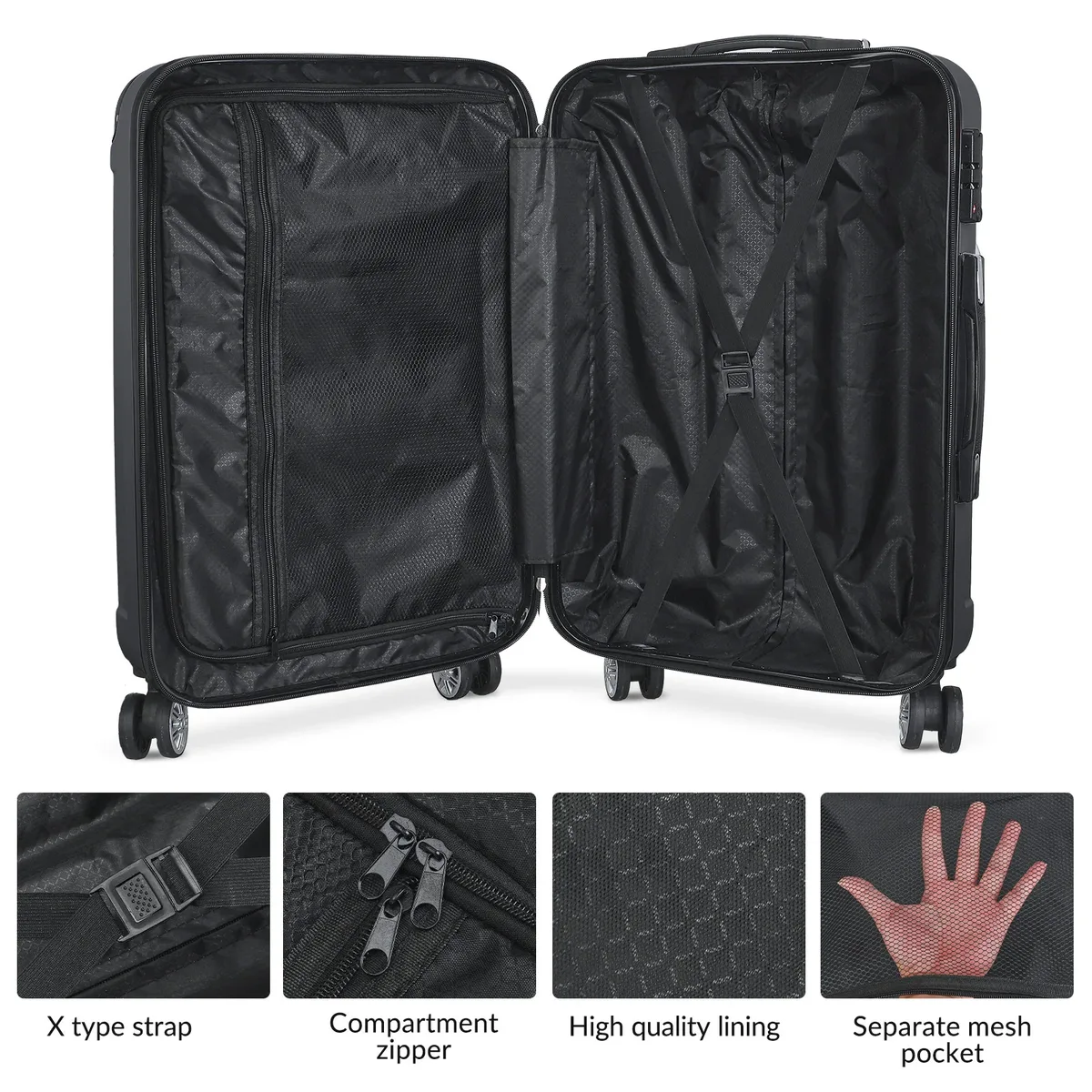 superaly ensemble de 3 valises rigides avec 4 roues universelles et serrure de sécurité, valise de voyage en abs, valise trolley