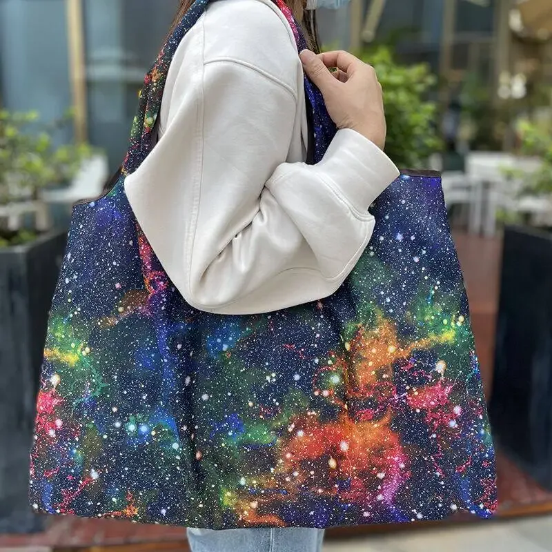Sac à cordon de couleur unie de grande capacité, sac de courses pour supermarché, sac fourre-tout pliable et portable, sac à bandoulière