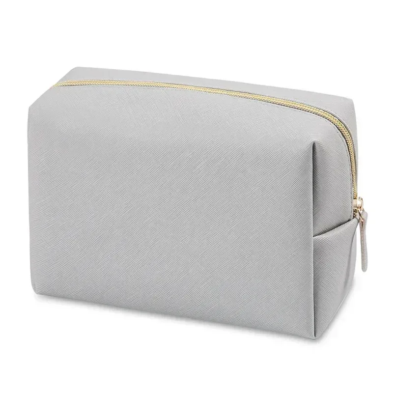 sac de maquillage pour femmes en cuir pu imperméable, couleur unie, trousse de toilette de voyage, organiseur de rangement cosmétique portable