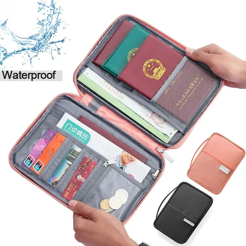 Porte-passeport de voyage pour femmes et hommes, housse de protection, organisateur multifonction, étanche, organisateur de documents familiaux, sac d'accessoires de voyage