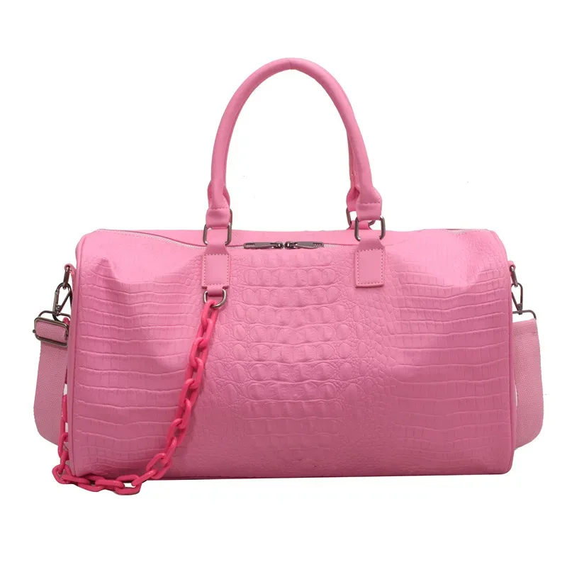 sac de voyage en cuir pu à motif crocodile, grande capacité, sac de sport imperméable, sac de week-end avec chaîne pour femmes