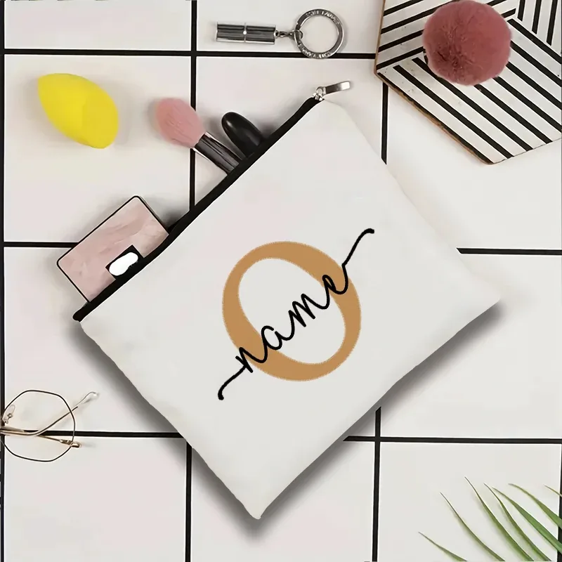 jolie pochette organisatrice en toile, sac de voyage pour cosmétiques et maquillage, trousse de toilette essentielle pour mariage, cadeau d'anniversaire pour enseignant avec nom personnalisé