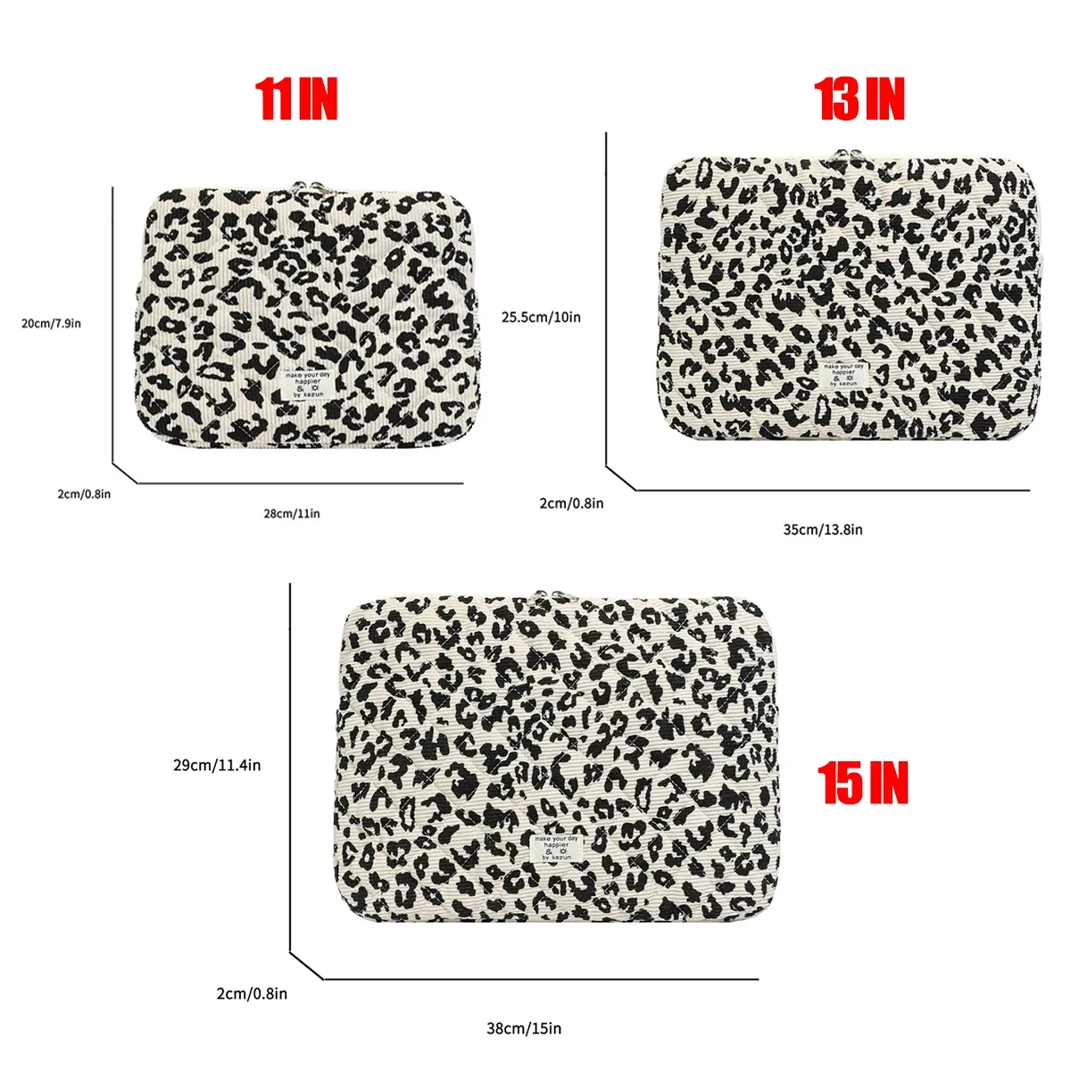 sac de rangement pour ordinateur portable en velours côtelé, décoration décontractée à imprimé léopard, 11/13/15 pouces, adapté aux déplacements quotidiens