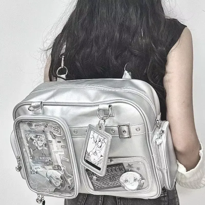 y2k nouveau mignon ita sac concert grande capacité sac à dos lolita fille sac à bandoulière transparent bricolage badge affichage sac à bandoulière décontracté