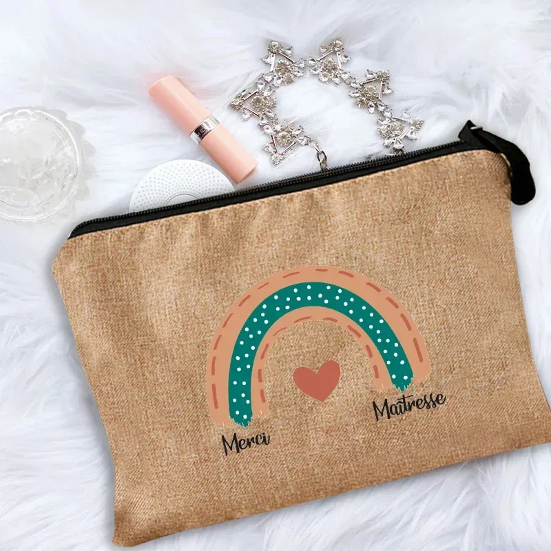 trousse de maquillage pour femmes, trousse à cosmétiques pour enseignant merci maîtresse, sac de rangement pour maîtresse, sac à main, pochettes à fermeture éclair, cadeau pour enseignant