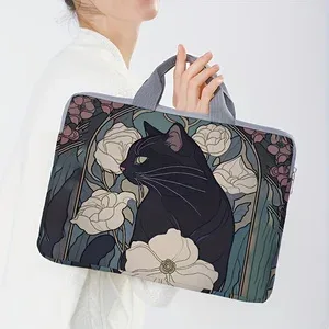 un ensemble, deux styles, housse pour ordinateur portable imprimée motif chat noir floral vintage, sacoche, adaptée aux ordinateurs portables de 14 pouces