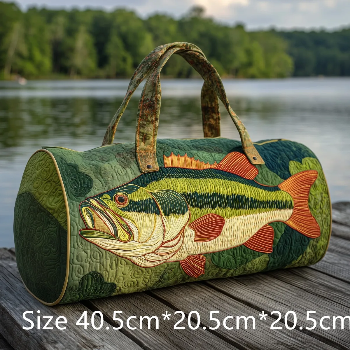 sac de pêche matelassé fait main tendance, sac de week-end imprimé 3d motif poisson basse, sac de voyage pour homme, cadeau pour pêcheur, aventures en plein air
