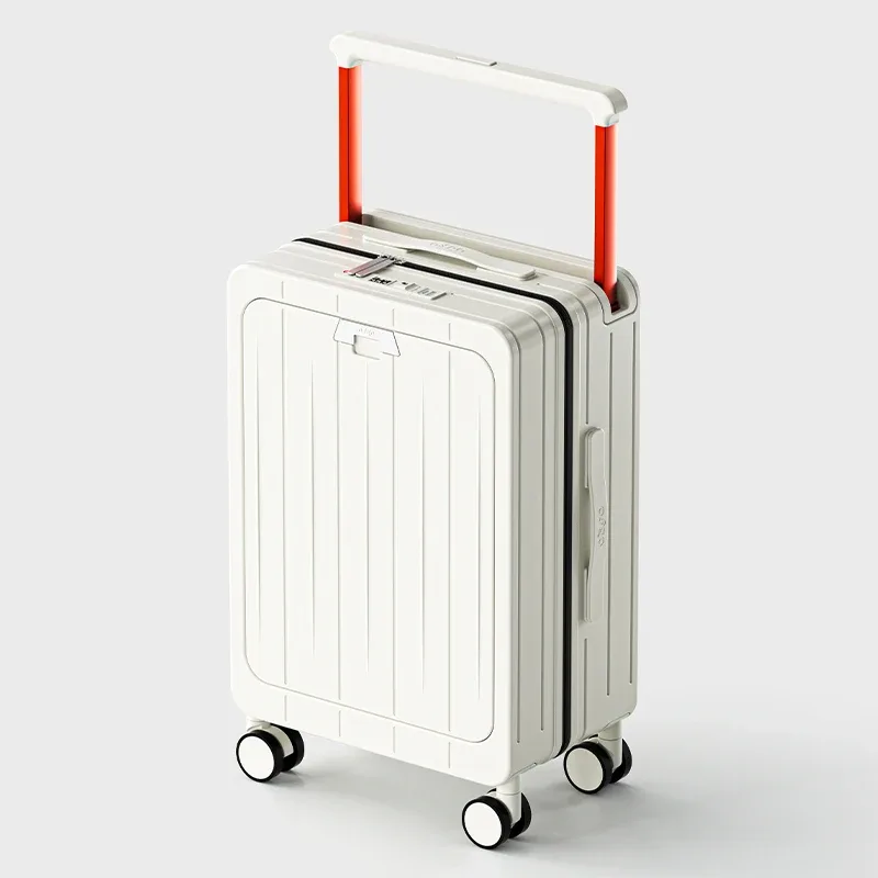 valise bagage roulettes abs blanc vert motif lignes horizontales poignée télescopique compartiment avant roues toupie usage voyage affaires