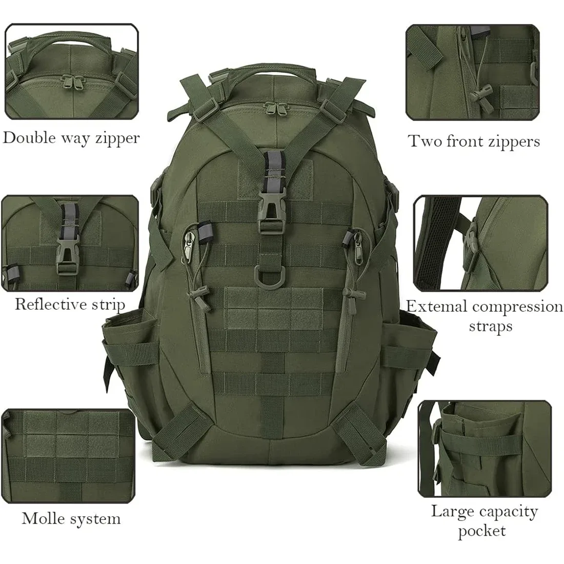 sac à dos tactique 40l pour hommes, sacs à dos de randonnée et de camping, sacs de voyage réfléchissants pour l'extérieur, sacs de survie, sac à dos d'escalade molle