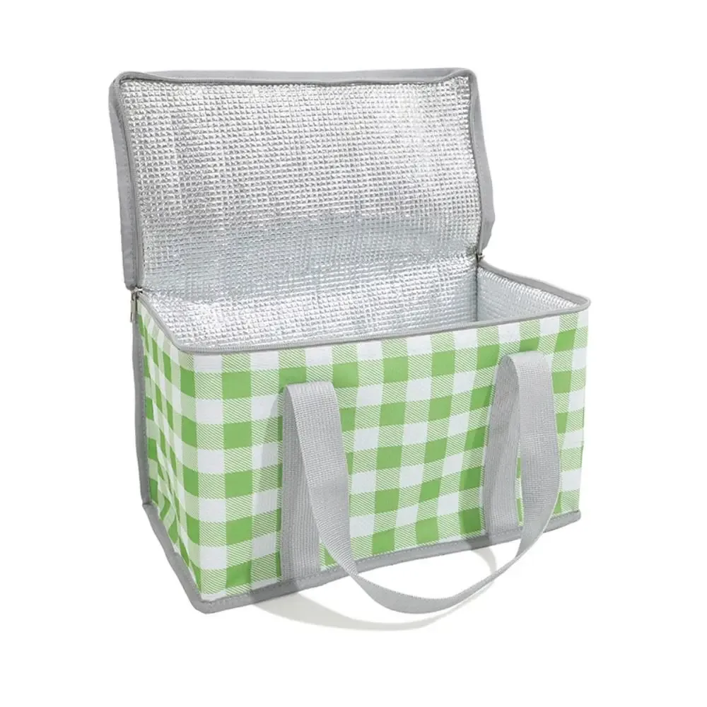 sac de rangement isotherme à carreaux pour femme, sac fourre-tout pour pique-nique printanier, sac à main pour aliments, sac de camping pour conservation des aliments