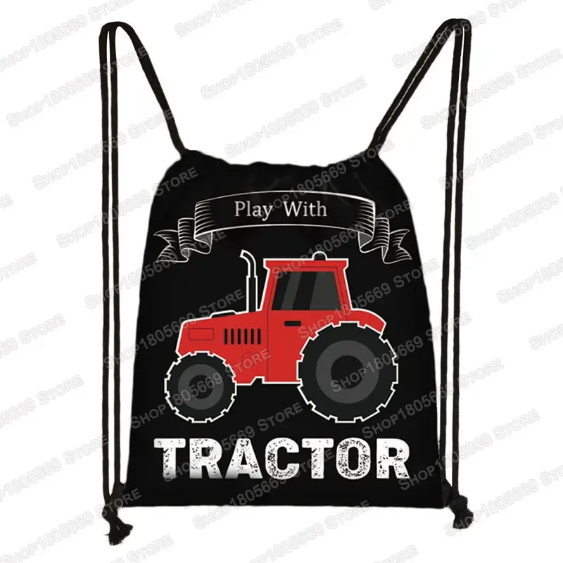 sac à dos à imprimé tracteur pour enfant, sac à dos avec cordon de serrage pour garçon et fille