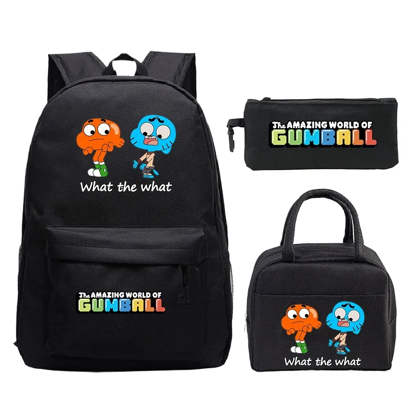 sac à dos the amazing world of gumball pour garçons et filles, cartable pour ordinateur portable, sac à dos pour étudiants, mochila de voyage confortable, 3 pièces/ensemble