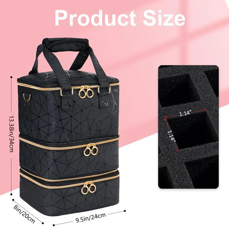 Sac organisateur de vernis à ongles à 3 couches, capacité de 60 flacons, en PU imperméable, portable, étui de rangement pour manucure, sac organisateur de maquillage détachable