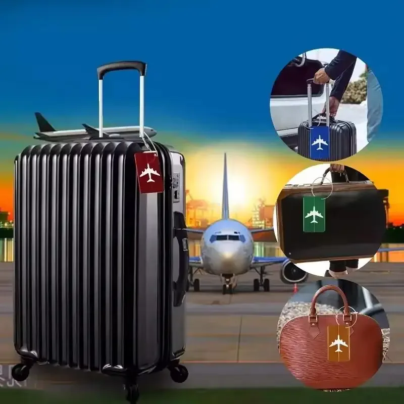 étiquette de bagage en aluminium durable, design tendance avec anneau en acier antivol, étiquette d'identification de bagage pour enregistrement à l'embarquement.