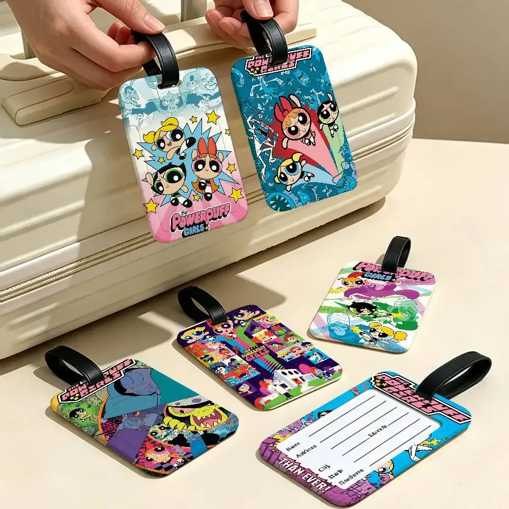 Porte-carte d'informations en PVC The-Powerpuffs-G-Girls, étiquette de bagage anti-perte, étiquette de nom imperméable pour les voyages