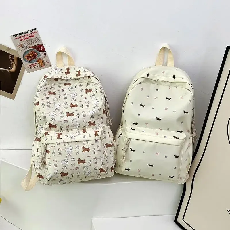 mignon imprimé chiot teckel collège style sac à dos étudiant cartable portable grande capacité sac de voyage girly sac cadeau d'anniversaire