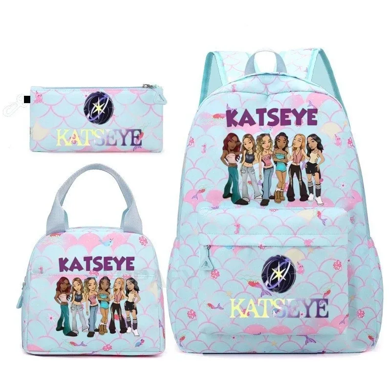 sac à dos amusant katseye, imperméable, grande capacité, pour ordinateur portable, sac d'école, pour femmes et hommes, motif dessin animé, sac de voyage, ensemble de 3 pièces.