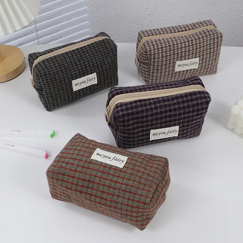 sac de rangement de voyage rétro à carreaux pour cosmétiques, trousse de toilette, rouge à lèvres, soins de la peau, sacs à main de maquillage pour filles, trousse à crayons, 2025