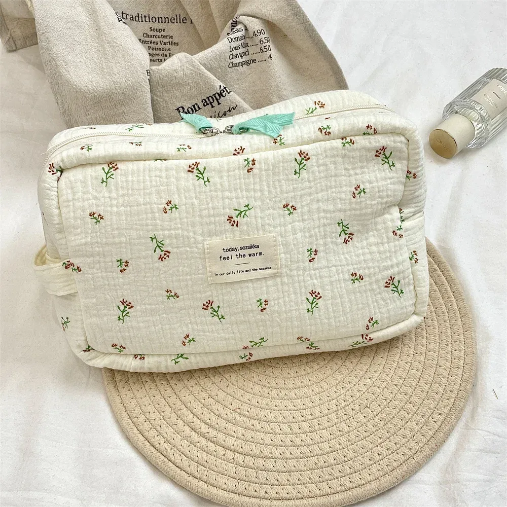 sacs de rangement de rouge à lèvres de grande capacité bleu fleur, trousse de maquillage de banlieue, trousse de toilette de voyage, trousse à cosmétiques pratique pour femmes