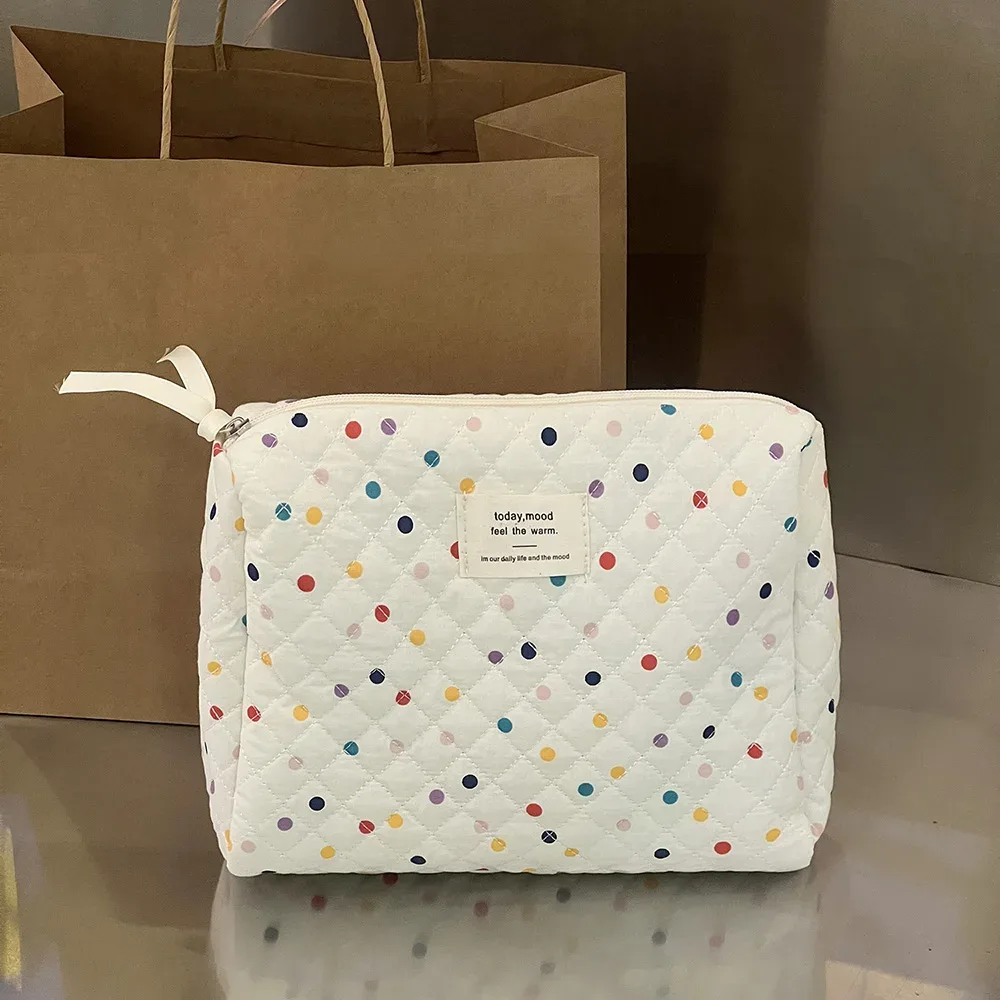 sac de rangement de maquillage pour femmes, fourre-tout à points colorés, organisateur de voyage portable, sac matelassé pour cosmétiques, pochette pour dames pour rouges à lèvres