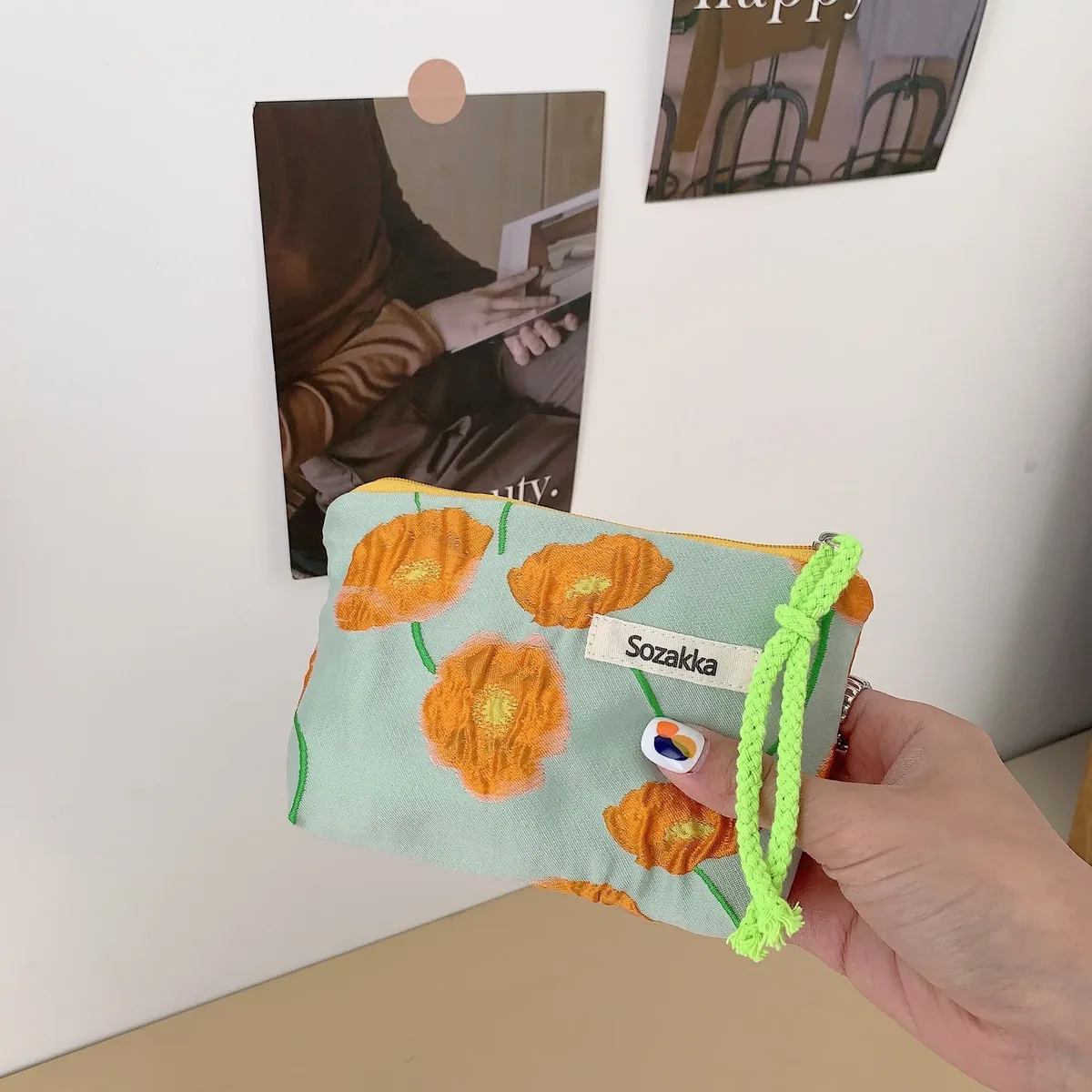 kawaii – porte-monnaie de voyage à fleurs, petit sac de rangement pour cosmétiques, rouge à lèvres, sacs à main de maquillage mignons pour femmes, portefeuille, pochette de rangement, sacs pour cartes