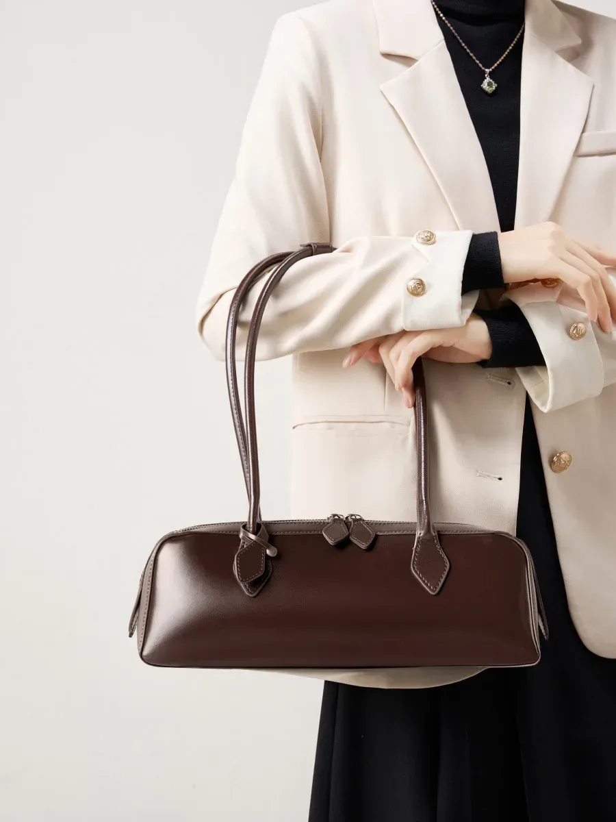 sac en cuir véritable pour femme 2026, sac de luxe coréen vintage, sac à bandoulière long, sacs à main, sac sous le bras pour femme, sac de shopping