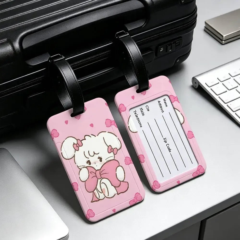étiquette de bagage en pvc m-mikko chat kawaii, design anti-perte, avec pochette détachable pour carte d'information, accessoire de voyage